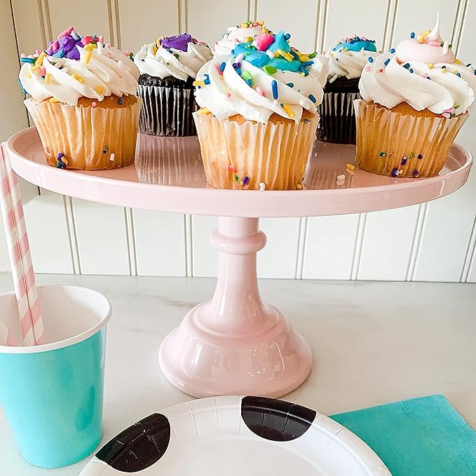 Sprinkles & Confetti 11" Baby Pink Melamine Cake Stand – Durable Dessert Display for Weddings, Showers & Birthdays | Elegant Round Tray for Cakes, Cupcakes & Brunch Tables