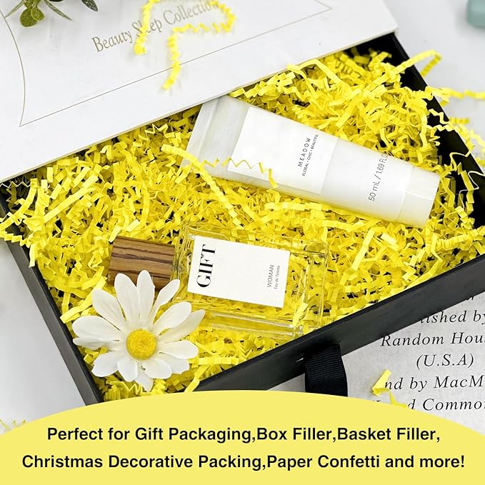 2LB Crinkle Paper Shred Filler for Bag Gift Box Basket Confetti Paper Shreded Stuffing Decorations(Yellow)