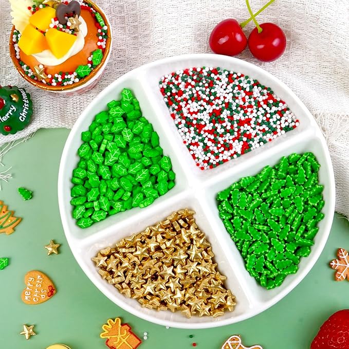 Dazzjoy Christmas Edible Sprinkles, Gold Star Sprinkles for Cake Decorating, 150g/5.29oz, Mix Shape, Nonpareils & Leaf Sugar for Decorating Cookies, Cake Decoration & Cupcake Topper