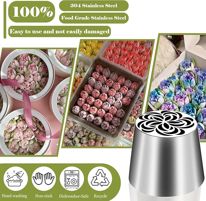 FANTEXY Extra Large Russian Piping Tip – Food Grade Stainless Steel Flower Frosting Nozzles for Cake Decorating, Baking Supplies, Buttercream Flowers, Pastries,Dishwasher Safe SL64