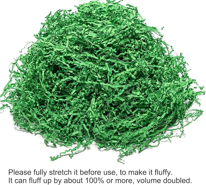 Mefleet 1 LB Crinkle Cut Paper Shred Filler Green Crinkle Shredded Paper for Gift Box - Gift Basket Bag Filler - Grass Cushion Stuffing for Christmas Holiday Packaging Wrapping