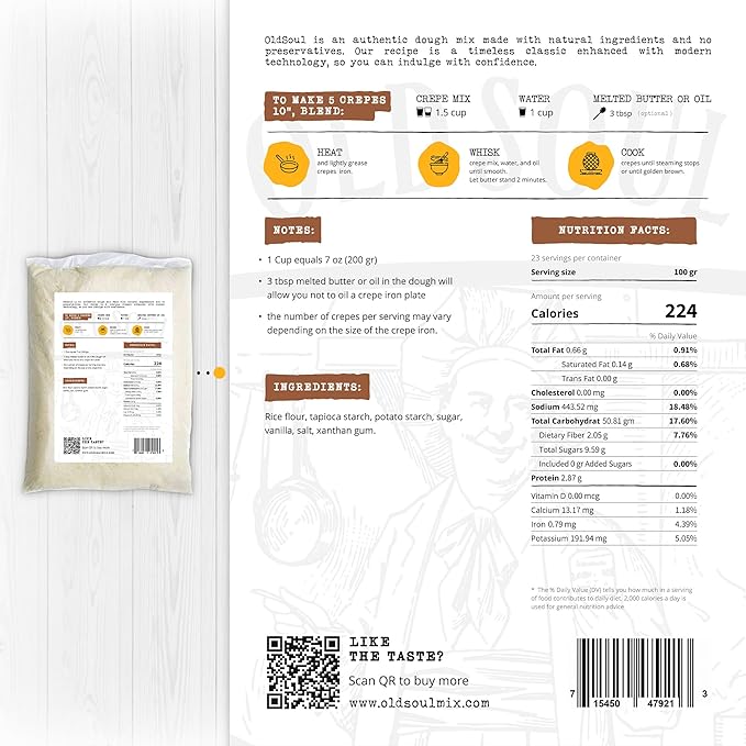 OldSoul Professional Crepe Mix | Original Dough Mix | Classic Flavour | 5 Lbs | 36 Crepes (5 Lbs, Gluten Free & Vegan)