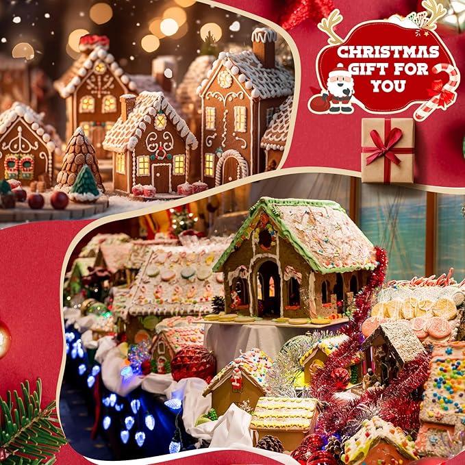 4 Set Gingerbread House Cookie Cutters with Piping Bags Tips Set Christmas Cookie Cutters 3D Gingerbread House Kit for DIY Christmas Holiday Biscuit Cake Dough Fondant Baking Dough Tool Gift