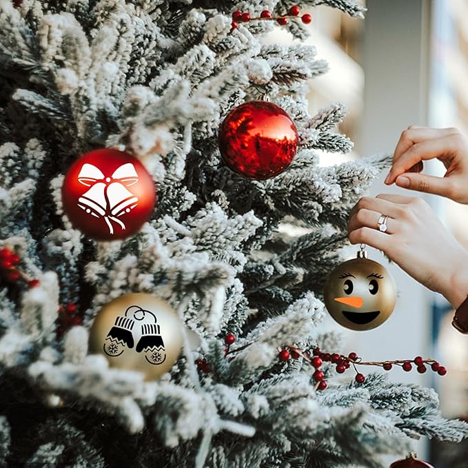 80 Pcs 4 x 4 Inch Christmas Stencils for Painting on Wood, Reusable Merry Christmas Ornament Snowflakes Holiday Stencils DIY Craft Template Set for Wall Rock Home Decor