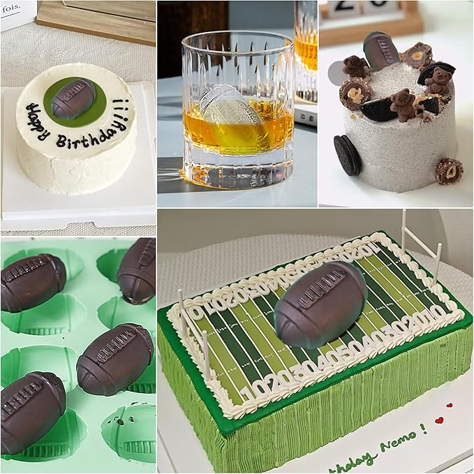 2Pack Football Ice Cube Mold, 8Cavity Silicone Football Mold Ice Cube Molds Fun Shapes, 3D Silicone Football Mold for Cake Pops,Cake Decoration, Chocolate,Ice Cube