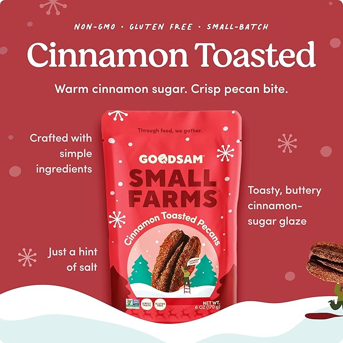 GoodSAM Cinnamon Toasted Pecans - Holiday Snack | Non-GMO | Gluten-Free | Direct Trade | Supporting Small Family Farms | 6oz Pack of 2