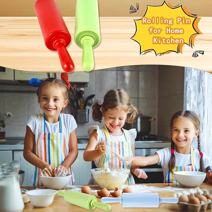 10 Pcs 9 Inch Mini Rolling Pins Small Plastic Handle Rolling Pin Non-Stick Rolling Pins for Kids Kitchen Baking Pastry Cake Cookie Chef Role Playing Game, 5 Colors