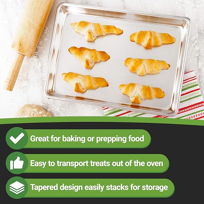 Restaurantware Met Lux 9 x 13 Inch Quarter Size Baking Sheet 1 Heavy-Duty Cookie Sheet - Evenly Bakes Treats Make Pastries or Cookies Aluminum Sheet Pan For Commercial or Home Use