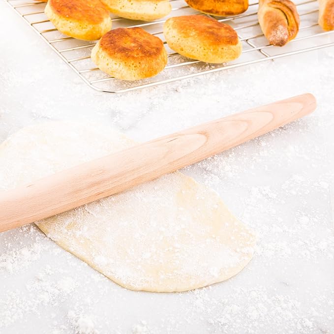 Restaurantware Pastry Tek 18 Inch French Rolling Pin 1 Tapered Rolling Pin For Baking - Solid Professional Grade Natural Beechwood Dough Roller For Fondant Pizza Dough Cookies And More