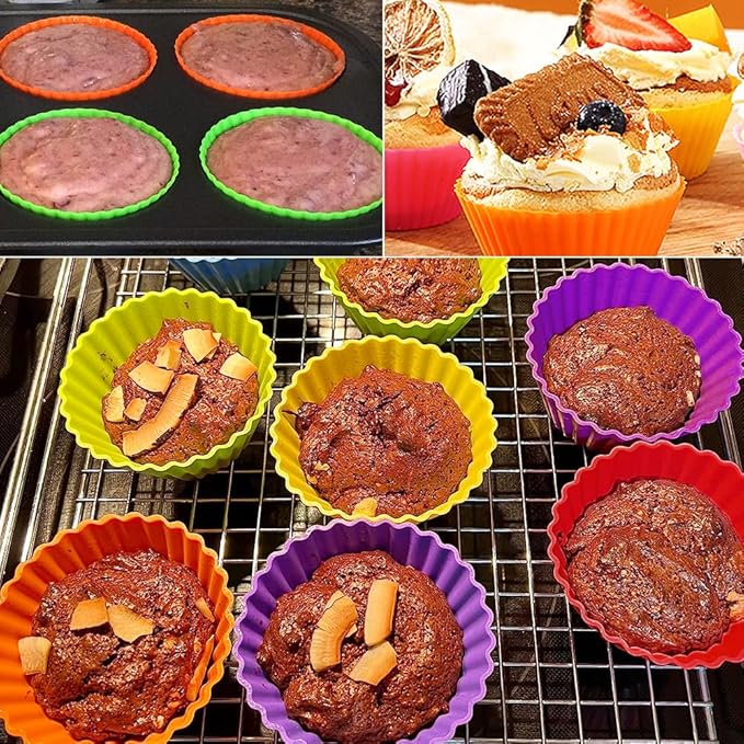 Extra Large Silicone Cupcake Muffin Cups 24 Pack, 3.54 Inch Cupcake and Muffin Liners, Reusable Jumbo Silicone Baking Cups for Cupcakes, Muffin(Multicolor)