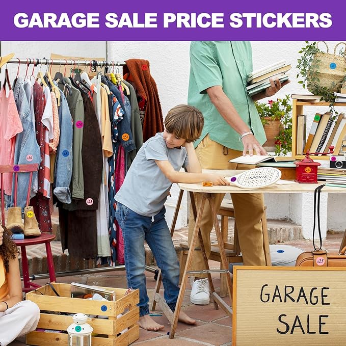 Garage Sale Price Stickers, 1600Pcs Round 3/4 Inch Pricemarker Labels,Color-Coded Pre-Printed Pricing Stickers for Retail Yard and Fle Market Sale