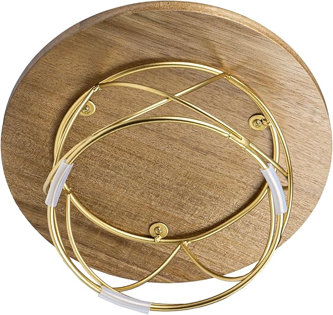 MyGift 10 Inch Round Cake Stand, Premium Acacia Solid Wood Gold Tone Metal Wire Pizza Pan Serving Stand, Table Display Riser for Cupcake Pie Dessert Wedding Party Decor