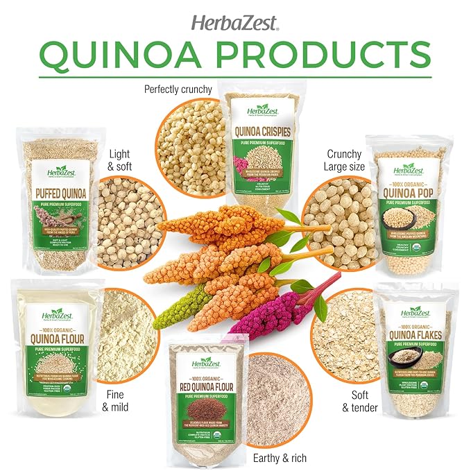 HerbaZest Organic Quinoa Flour – 1 LB – Premium USDA Certified, Vegan & Gluten-Free Superfood – Versatile Wheat Flour Alternative for Breads & Crackers, Pancakes & Waffles, Snacks & Desserts, Savory Recipes & More