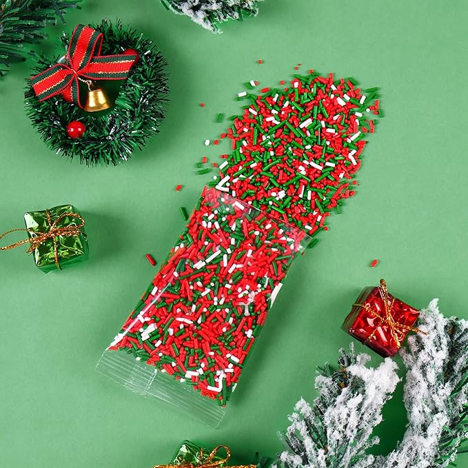 Christmas Sprinkles for Cake Decorating Edible Red and Green Sprinkle Mix Jimmies Sanding Sugar Cake Sprinkles for Baking Cupcake Cookies Ice Cream Topper Xmas Party 6.35 ounces