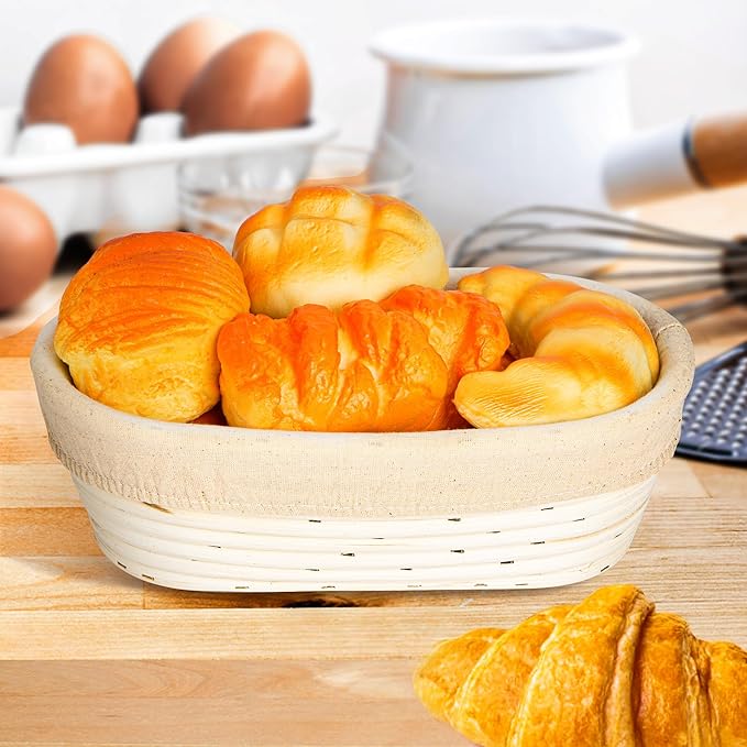 10 Inch Banneton Bread Proofing Basket, Oval Sourdough Proofing Basket with Cloth Liners & Dough Scrapers Set of 10,Bulk Rattan Banneton Sourdough Bowl Basket for Home Baker Supplies