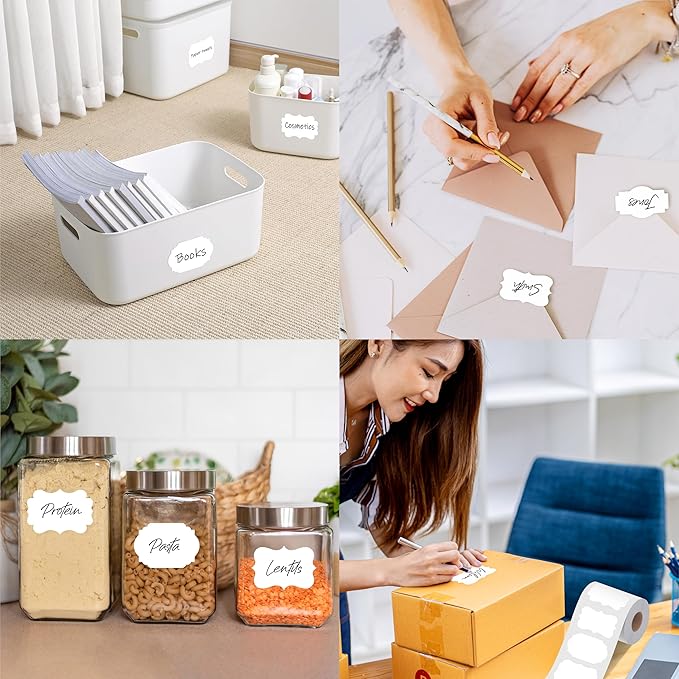 300 PCS White Stickers, 5 Shape Water/Oil/Tear Resistant Blank Stickers Removable with no Residue for Name Tags, File Folders, Food Jars, Gift Tags, Home Office Business Uses (2” x 3”) 