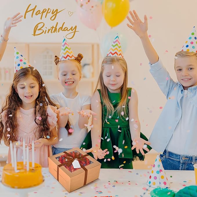 32Pcs 10 Inch Cake Boxes with Cake Boards (16Pcs Brown Cake Boxes, 16Pcs Cake Boards), 10x10x5 Inch Bakery Boxes with Window, Cake Carrier Container for Birthday Party, Wedding