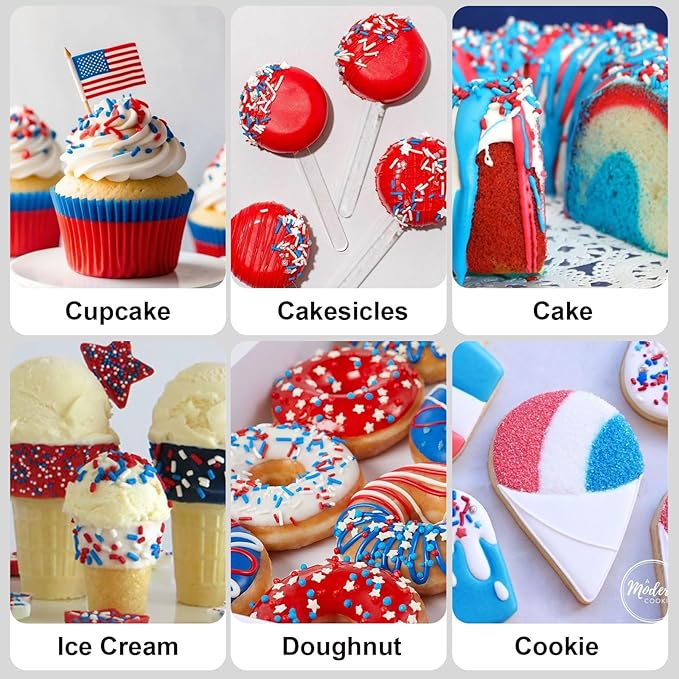 Huebeaty 6-in-1 Red White and Blue Sprinkles - Patriotic 4th of July Star Sprinkles for Cake Decorating & Baking-180g | Sanding Sugar, Nonpareils & Jimmies for Cupcakes, Cookies, Ice Cream