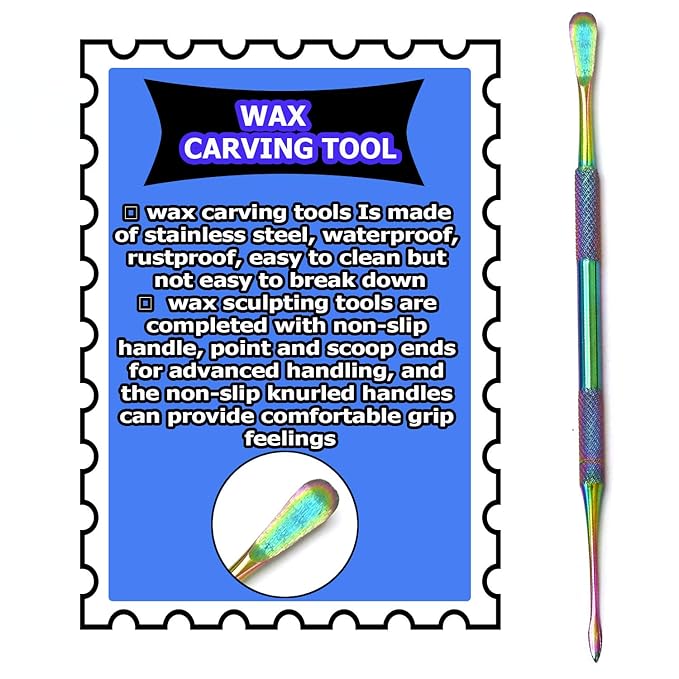 Stainless Steel Double-Sided Spear Point & Smoother Scoop Wax & Clay Sculpting Tool (Rainbow)