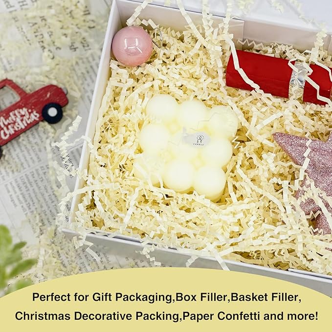 2LB Crinkle Paper Shred Filler for Gift Box Bag and Basket On Holidays(Beige)
