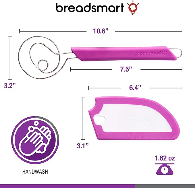 Breadsmart Artisan Bread Whisk and Bench Scraper Duo - Essential Dough Mixer Tools - Sourdough Bread Baking Supplies