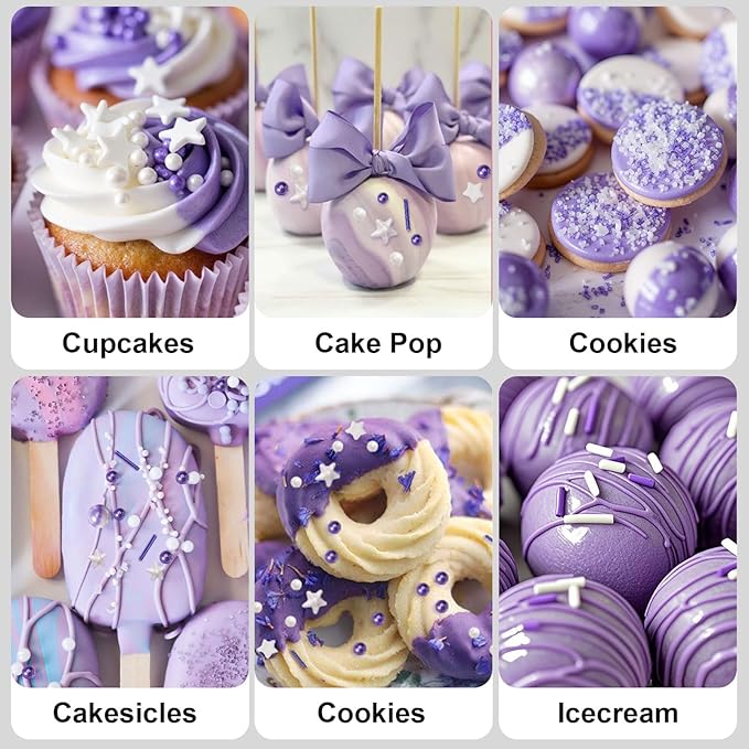 Huebeaty 6-in-1 Purple Sprinkles for Cake & Cupcake Decorating โ 180g Edible Sanding Sugar & Pearl Sprinkles Mix for Birthday, Wedding, Unicorn & Mermaid Themes (Purple and Silver)