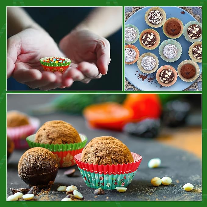 AUGSUN 800pcs Mini Cupcake Liners Christmas Cupcake Wrappers Santa Snowman Forest Mini Muffin Liners Papers Baking Candy Cups for Xmas Holiday Party Cake Candy Chocolate Making Supplies (8 Designs)