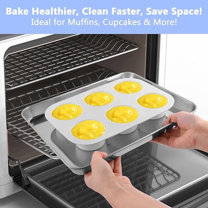 3-Pack 6-Cup Silicone Muffin Pans, Nonstick Cupcake Baking Molds, Muffin Cupcake Pans Molds for Baking, BPA/PFA-Free, Dishwasher & Oven Safe - Gray