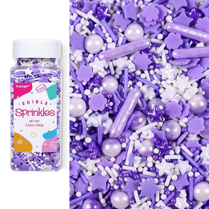 Purple Sprinkles for Cake Decorating, 3.52oz Edible Star Sprinkles, Cupcake Sprinkles, Baking Sprinkles, Ice Cream Sprinkles, Cookie Sprinkles