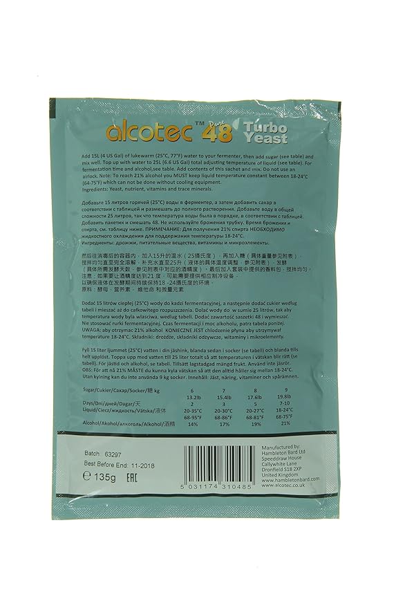 Alcotec 48 Hour Turbo Yeast | Brewers Yeast Powder| Wine Yeast for Wine Making | Dry Yeast | nutritional yeast | (Pack of 10)