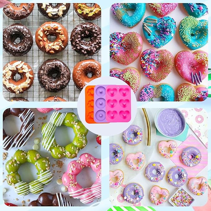 3pcs Silicone Donut Molds for Baking Round/Heart/Pumpkin Shaped Donut Pans 6 Cavity Nonstick Mini doughnut Pan BPA Free Heat Resistant Donut Baking Pan Bagels