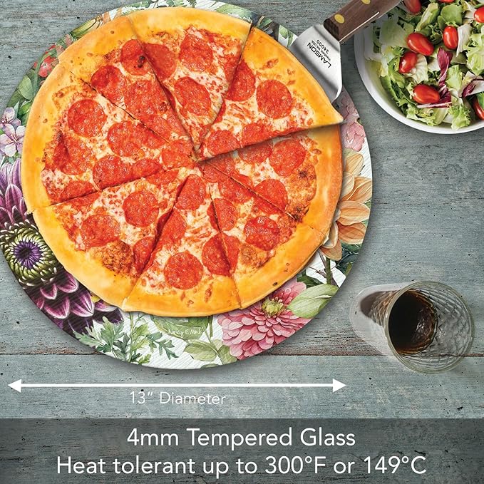CounterArt Botanica 4mm Tempered Glass Lazy Susan Turntable 13" Diameter Condiment Caddy Cake Plate Pizza Server