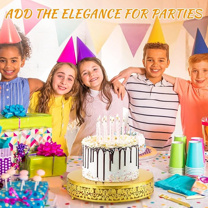 Wenqik 14 Inch Gold Metal Cake Stand Set Round Cupcake Dessert Stand with Cake Cutting & Spatula Candy Table Display for Party Wedding Birthday Baby Shower Housewarming Party Celebration