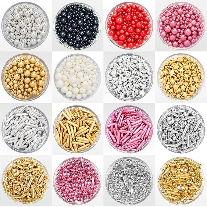 Dazzjoy Edible Gold Sprinkles, Star Sugar Candy Sprinkles for Cupcake Decorating, Food Grade, 4.23oz, Mix Size, Cupcake Toppers, Cake Decorations, Wedding Party Supplies