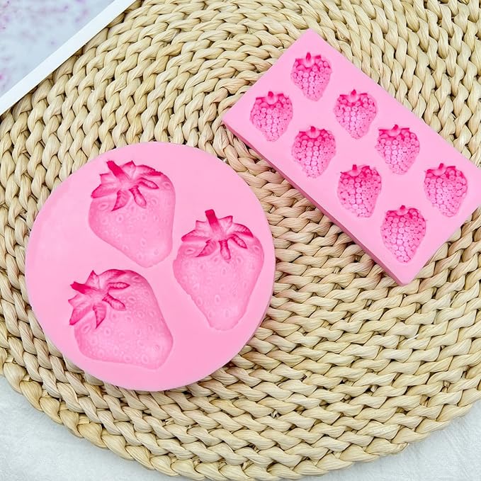 Strawberry Fondant Molds, Mini Fruit Chocolate Cake Decorating Silicone Molds for Baking Cupcakes, Mousses, Candies, Polymer Clay Craft Projects, Wedding Birthday Kitchen Accessories