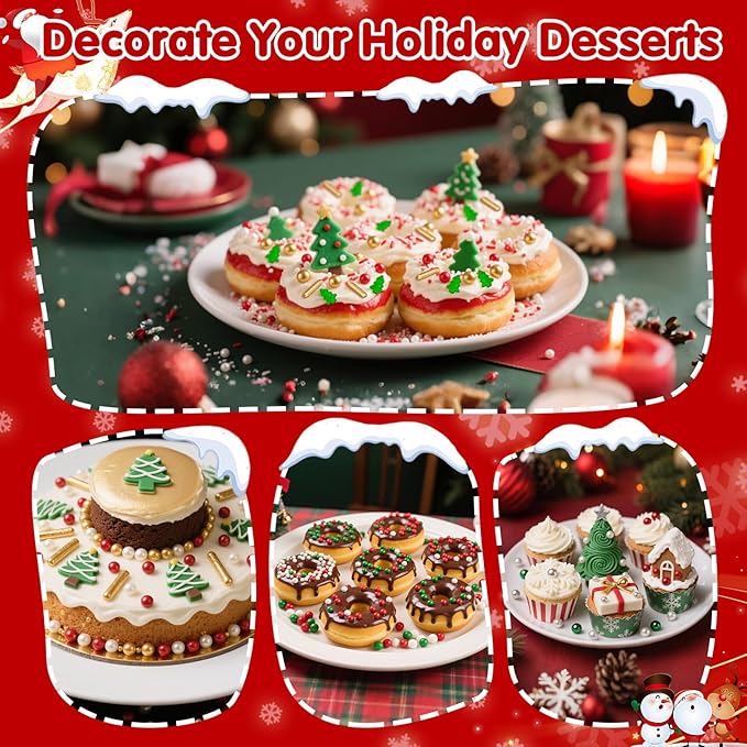 Edible Christmas Sprinkles for Cake Decorating,4 Pack 12 oz,Red White Green Gold Pearls and Christmas Confetti Trees Candy,Nonpareils Sprinkle,Red Sanding Sugar Holiday sprinkle for Cupcake Toppers, Cookie, Ice Cream Decorations Christmas Party