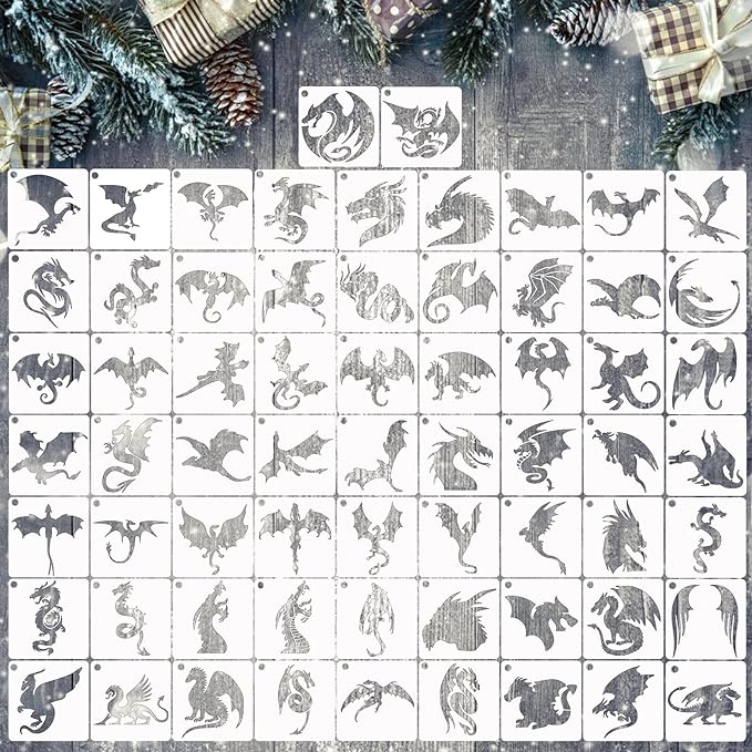 Small Stencils for Painting on Wood Reusable, 3 Inch Reusable Stencil for Craft Ornament Paint Template Stencils for Wall Card Rock Wood Signs Coasters Canvas Home Decor (Dragon)