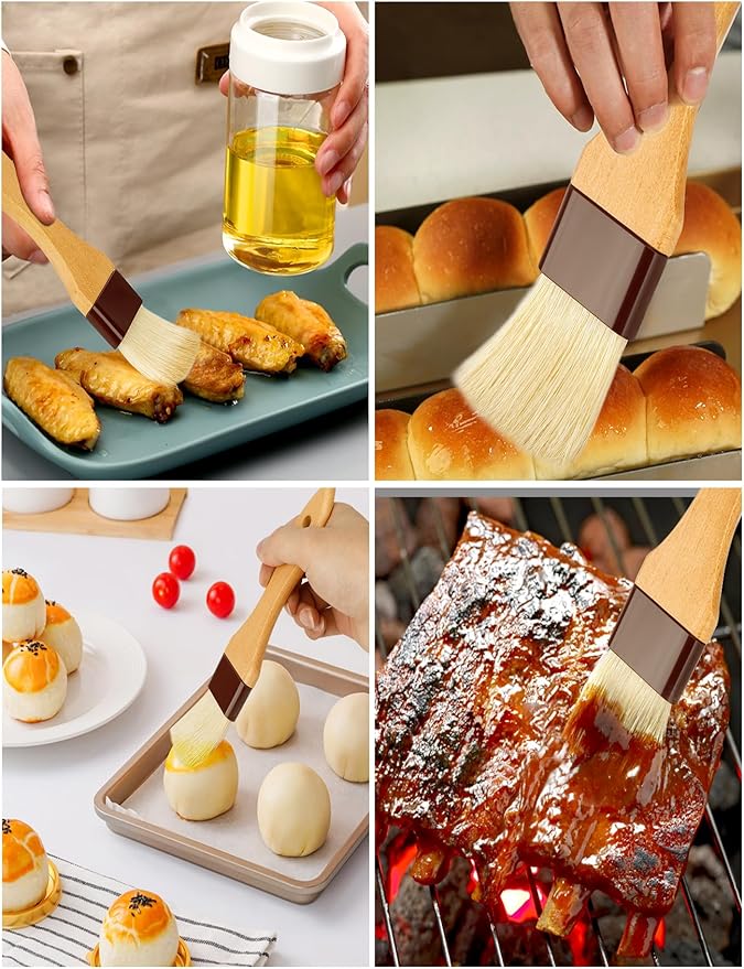 Pastry Basting Brush for Baking 2 inch,Natural Boar Bristle Food Grade Brush,Heat Resistant Cooking Brush for Oil and Sauce,Non Shedding Bristles for Butter Egg Wash Marinades BBQ Grill Barbecue