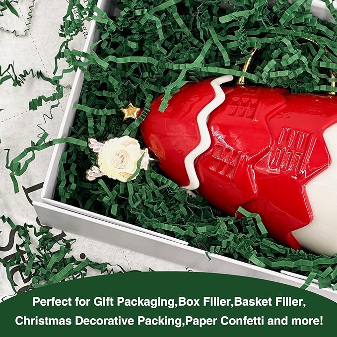 2LB Crinkle Paper Shred Filler for Bag Gift Box Basket Paper Shreded Stuffing Decoration for Christmas Day Holiday Party (Green)
