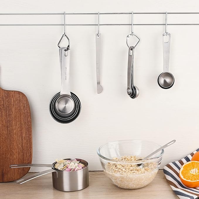 Measuring Cups and Spoons Set of 15 Pcs, 7 Stainless Steel Stackable Heavy Measuring Cups, 8 Measuring Spoons, Metal Measuring Spoons and Cups for Dry or Wet Ingredients During Baking.