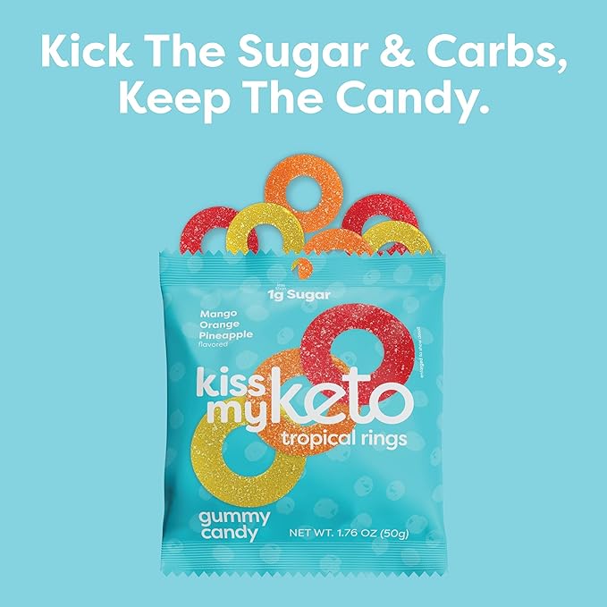 Kiss My Keto Sugar Free Gummies, Gummy Ring 24-Pack – Satisfy Cravings while Staying in Ketosis – High Fiber, 2g Net Carbs, Non-GMO, Vegan, & No Gluten – Calorie-Friendly Vegan Candy