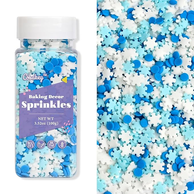 Winter Sprinkles for Cake Decorating, White & Blue Snowflake Sprinkles Perfect for Cupcake Toppers Wedding Party Valentines Halloween Christmas Supplies 3.52 Ounce