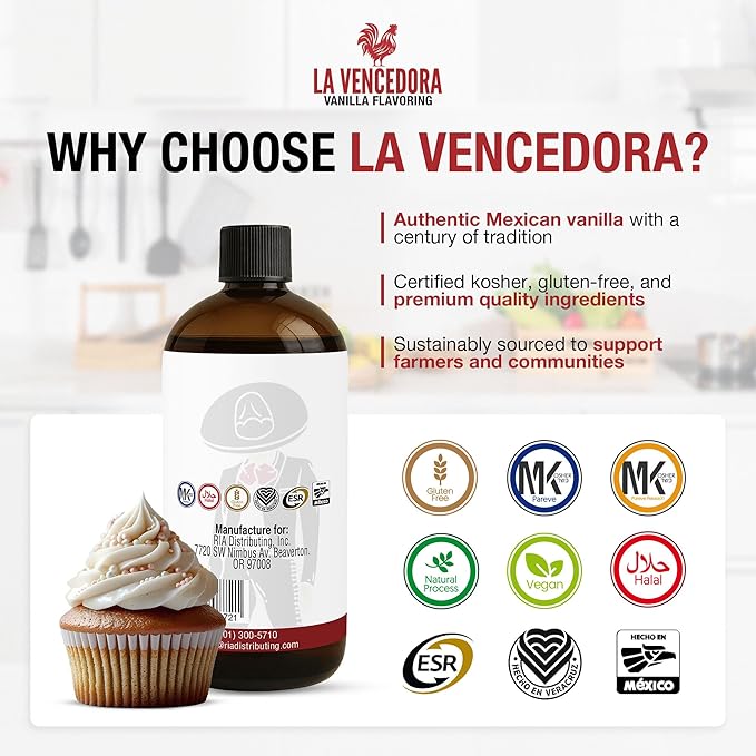 La Vencedora Mexican Vanilla Extract 2 Pack – 8 fl oz Bottles – Traditional Vanilla Flavoring for Baking, Cooking & Desserts – Vegan, Glutten Free, Natural Process, Made in Mexico