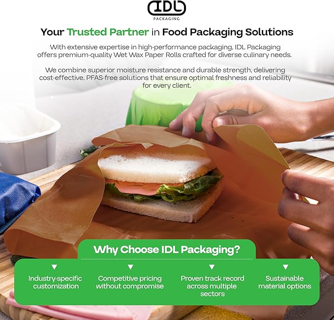 Brown Wet Wax Paper Roll 36" x 100' - USA-Made Moisture-Repellent Cooking Paper for Packing, Storing & Freezing - Heavy-Duty Food-Safe Wrapping Material for Meat, Cheese & Baked Goods by IDL Packaging