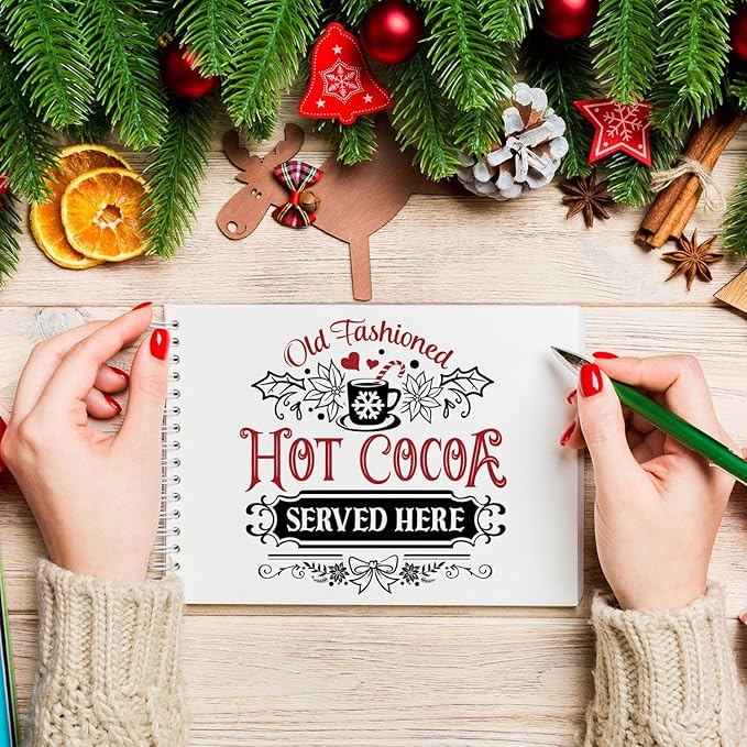 Christmas Stencils for Painting on Wood 12" Large Christmas Stencils for Crafts Reusable Santa Hot Coca Candy Cane Holiday Stencil Drawing Templates for Wood Fabrics Porch Hanger Winter Decor