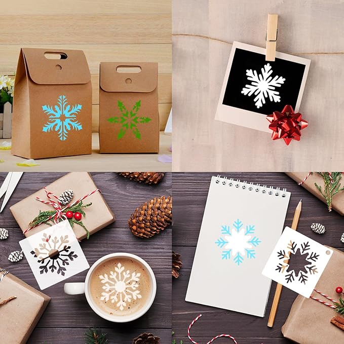 HOWAF 30-Piece Snowflake Christmas Stencils - 3x3 Inches Reusable Craft Stencils for Painting on Wood, Wall, Door, Fabric & More