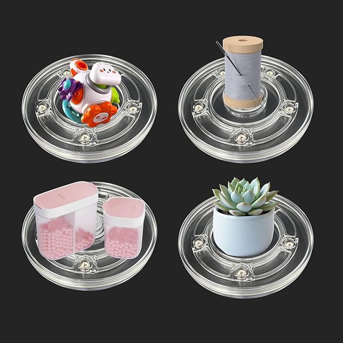 2PCS 4" Small Lazy Susan Turntable, Clear Acrylic Ball Bearing Rotating Tray Display Base for Spice Rack Table Cake Kitchen Pantry Decorating, 40 lb Load, 360° Smooth Rotation
