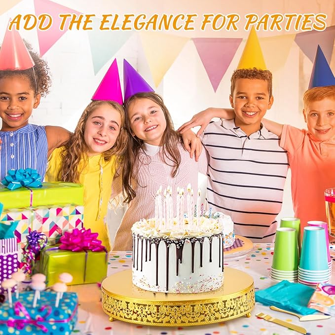 Wenqik 16 Inch Cake Stand Set Gold Wedding Cake Dessert Round Stand with Cakes Cutting & Spatula Candy Table Display for Party Wedding Birthday Baby Shower Housewarming Anniversary Celebration