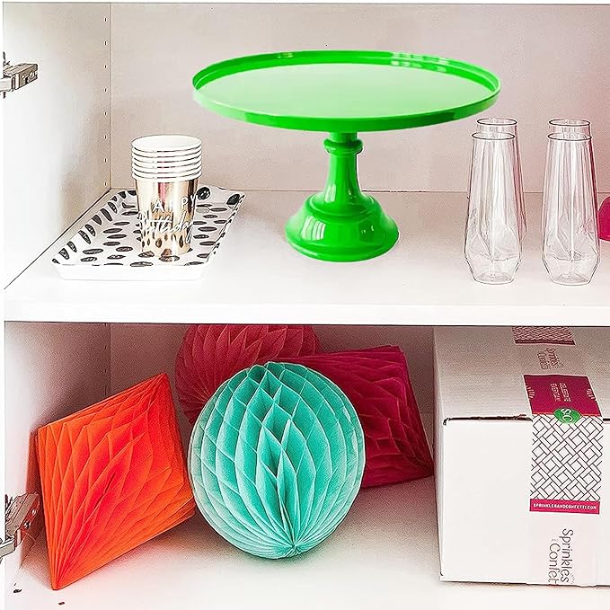 Sprinkles & Confetti 11" Green Melamine Cake Stand – Elegant Reusable Dessert Display for Weddings, Birthdays, Baby Showers & Brunches | Lightweight, Durable & Stylish Round Cake Plate for Parties