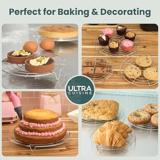 Ultra Cuisine Heavy Duty 3 Tiers, 16" x 10" Cooling Rack for Cooking and Baking - Professional Grade Premium 100% Stainless Steel Baking Rack & Wire Cooling Mesh - Dishwasher Safe - Pack 3